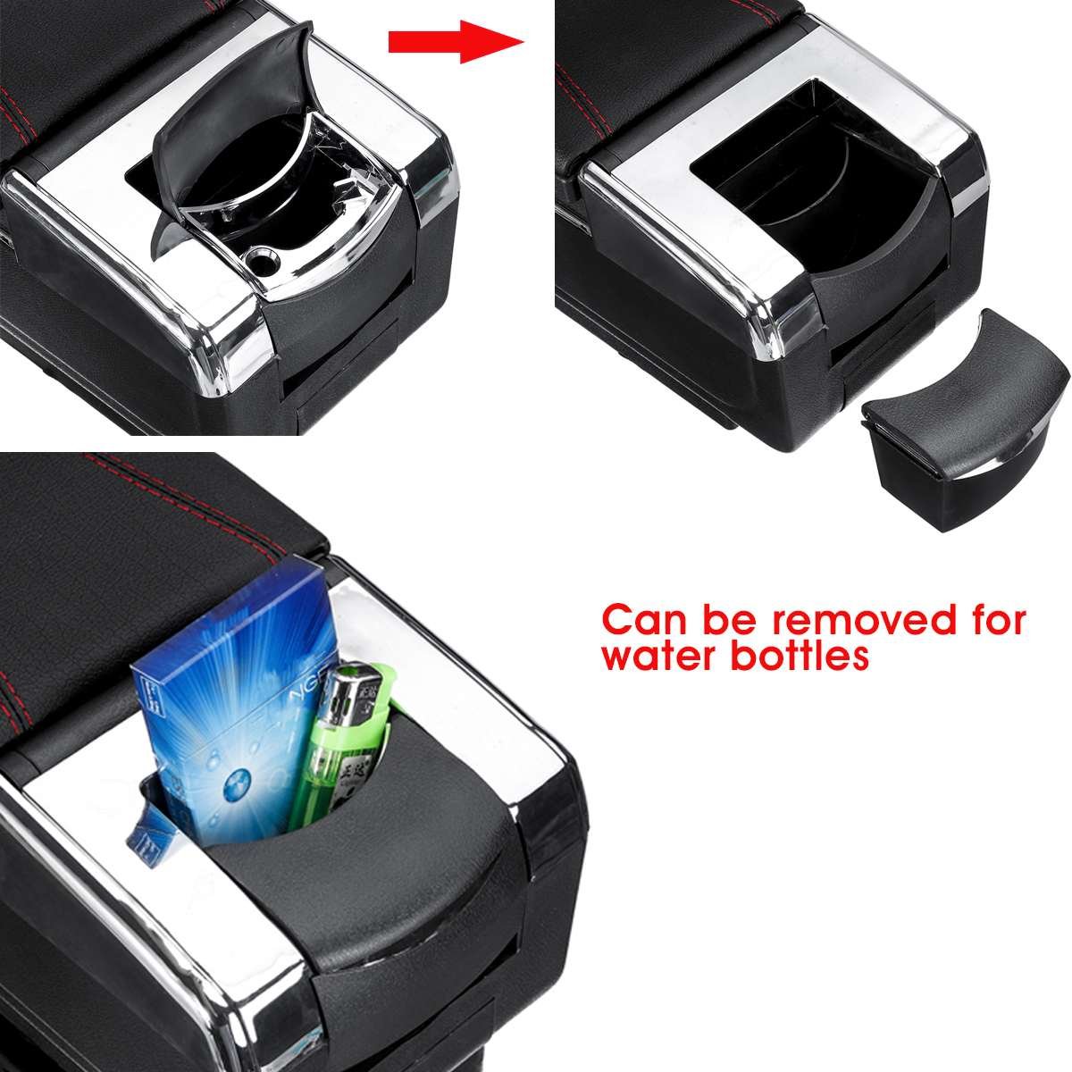 Universal Car Armrest Box Center Console Storage Box Rotatable Arm Rest PU Leather for Honda/VW/Toyota/Mazda