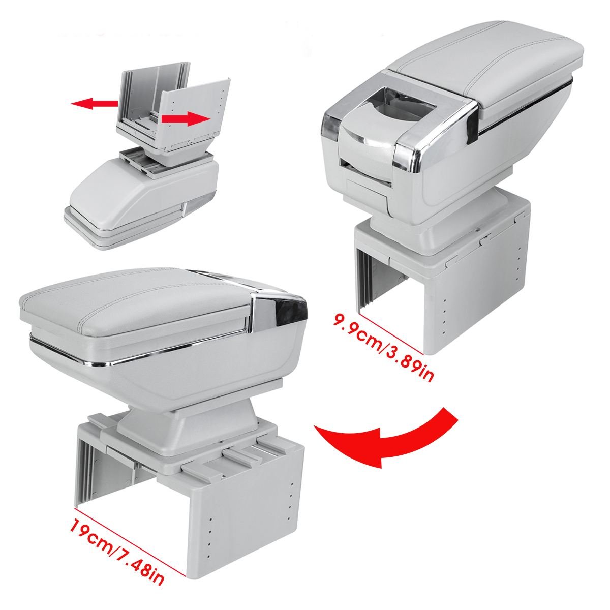 Universal Car Armrest Box Center Console Storage Box Rotatable Arm Rest PU Leather for Honda/VW/Toyota/Mazda