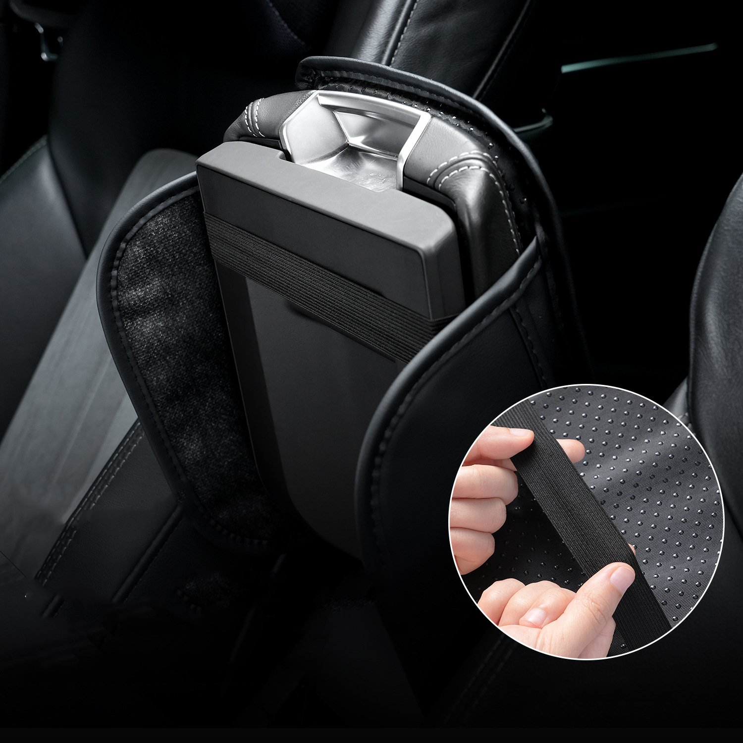 PU Leather Car Armrest Mat Center Console Arm Rest Protection Cushion With Storage Pockets Armrests Storage Box Cover Pad