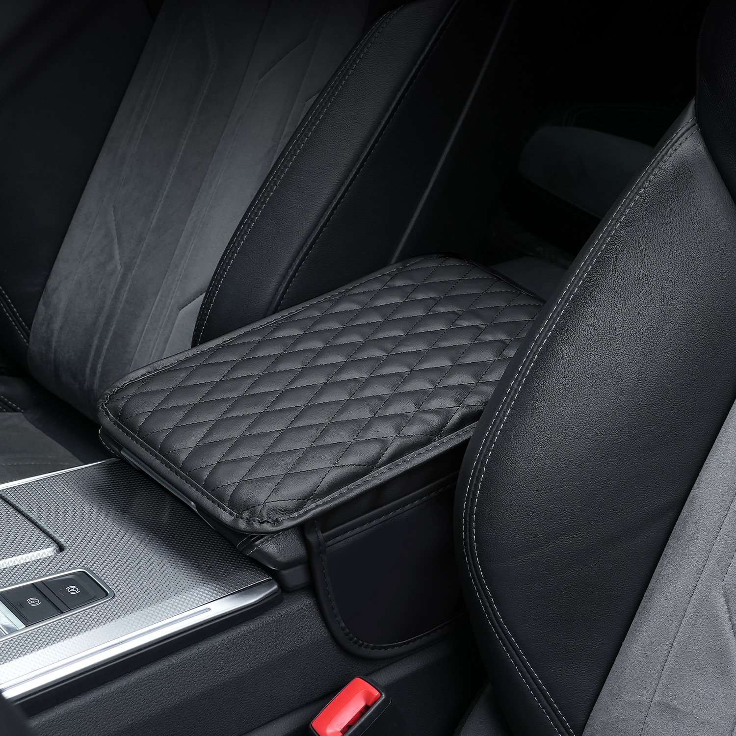 PU Leather Car Armrest Mat Center Console Arm Rest Protection Cushion With Storage Pockets Armrests Storage Box Cover Pad
