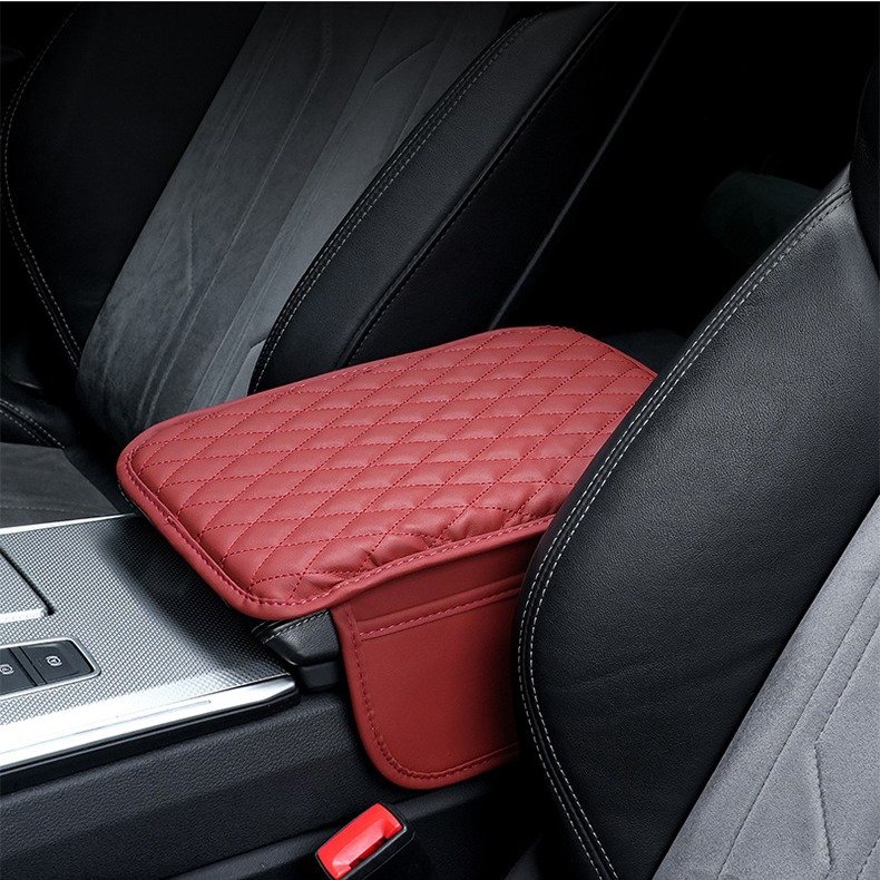 PU Leather Car Armrest Mat Center Console Arm Rest Protection Cushion With Storage Pockets Armrests Storage Box Cover Pad