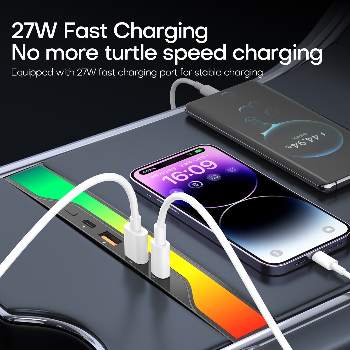 New Multi Port Docking Station with Multi-color Ambient Light Adapter for Tesla Model 3/Y Kit Internal Armrest Box USB Dock