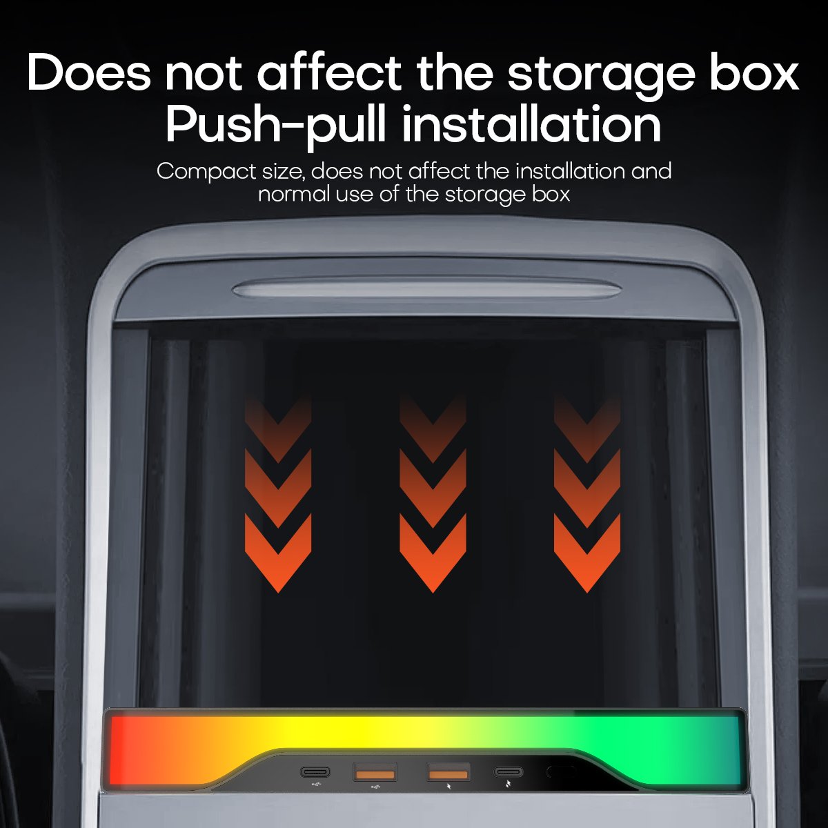 New Multi Port Docking Station with Multi-color Ambient Light Adapter for Tesla Model 3/Y Kit Internal Armrest Box USB Dock