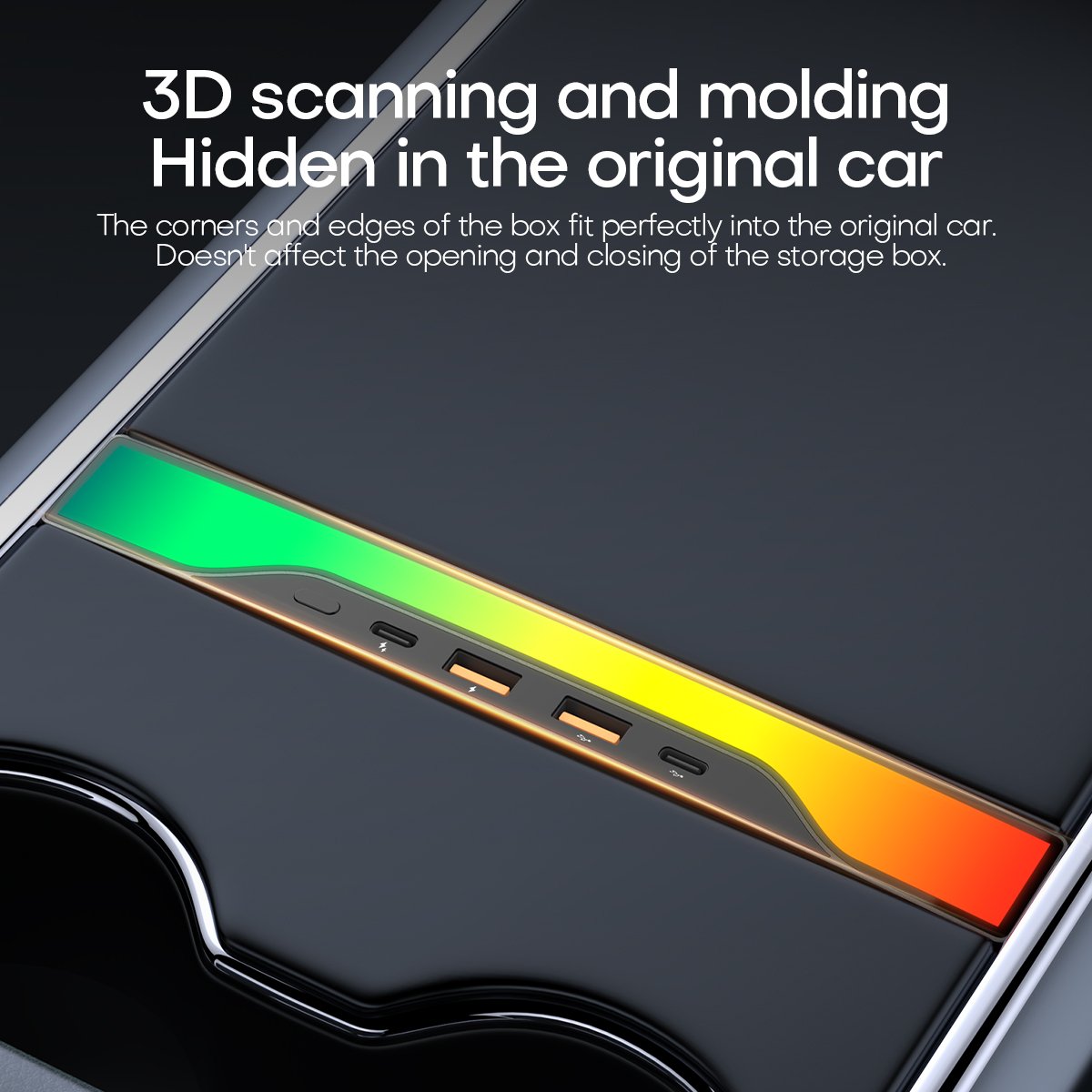New Multi Port Docking Station with Multi-color Ambient Light Adapter for Tesla Model 3/Y Kit Internal Armrest Box USB Dock