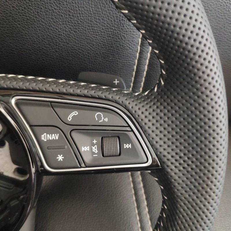 Leather Steering Wheel Black Stitched Full Leather Perforated Flat Bottom Steering Wheel for Audi A4 B8 A3 8V A4 A5 A7 Q3 Q5 Q7