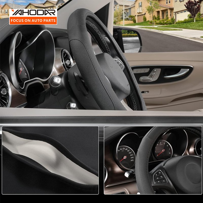 Car Steering Wheel Cover Universal Standard Size 14.5-15 inch Black Microfiber Leather Car Accessories