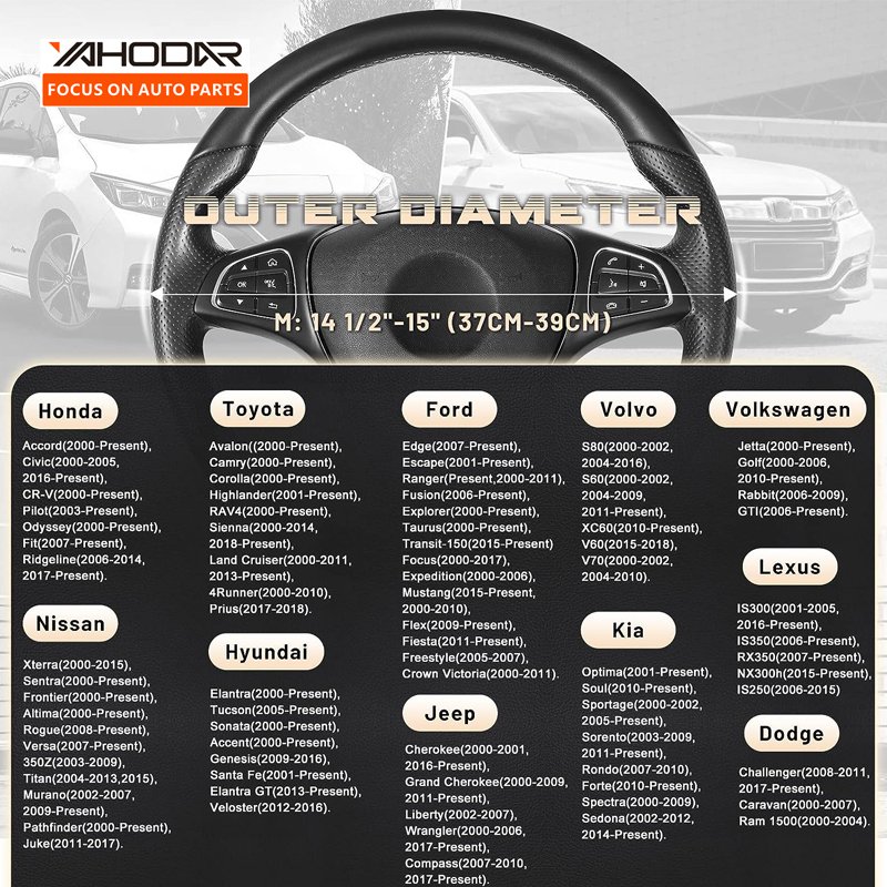 Car Steering Wheel Cover Universal Standard Size 14.5-15 inch Black Microfiber Leather Car Accessories