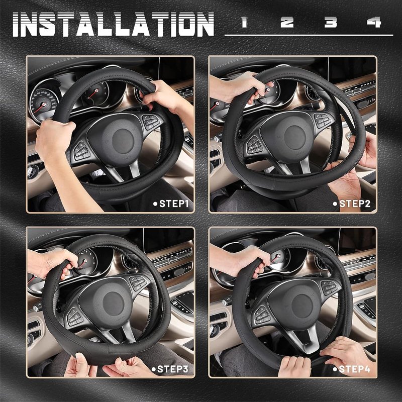 Car Steering Wheel Cover Universal Standard Size 14.5-15 inch Black Microfiber Leather Car Accessories