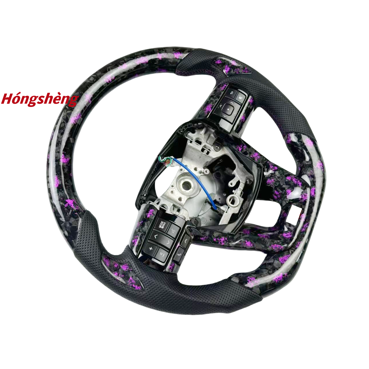 Custom forged purple carbon fiber steering wheel black perforated leather Toyota HiLux 2017 Land Cruiser Prado steering wheel