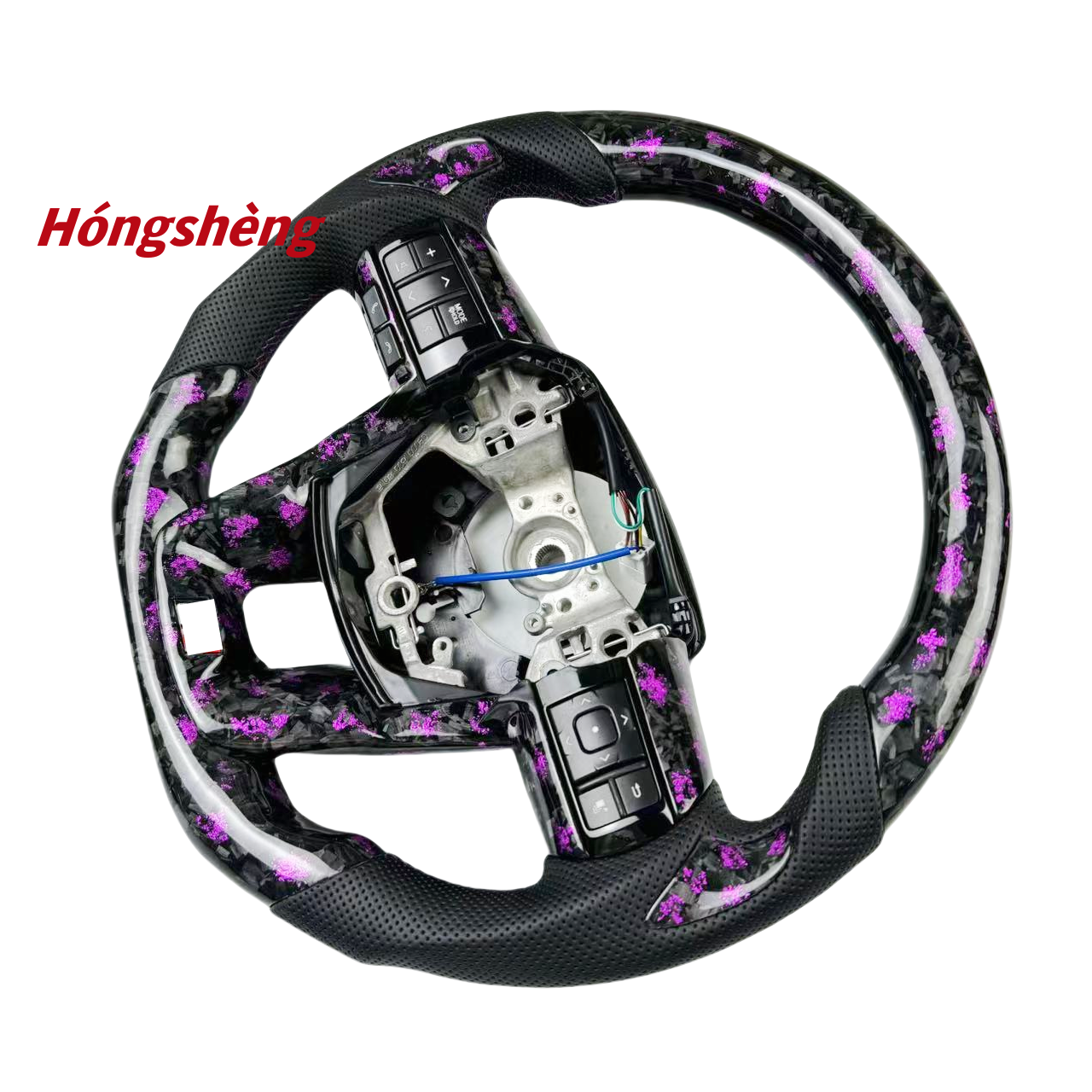 Custom forged purple carbon fiber steering wheel black perforated leather Toyota HiLux 2017 Land Cruiser Prado steering wheel
