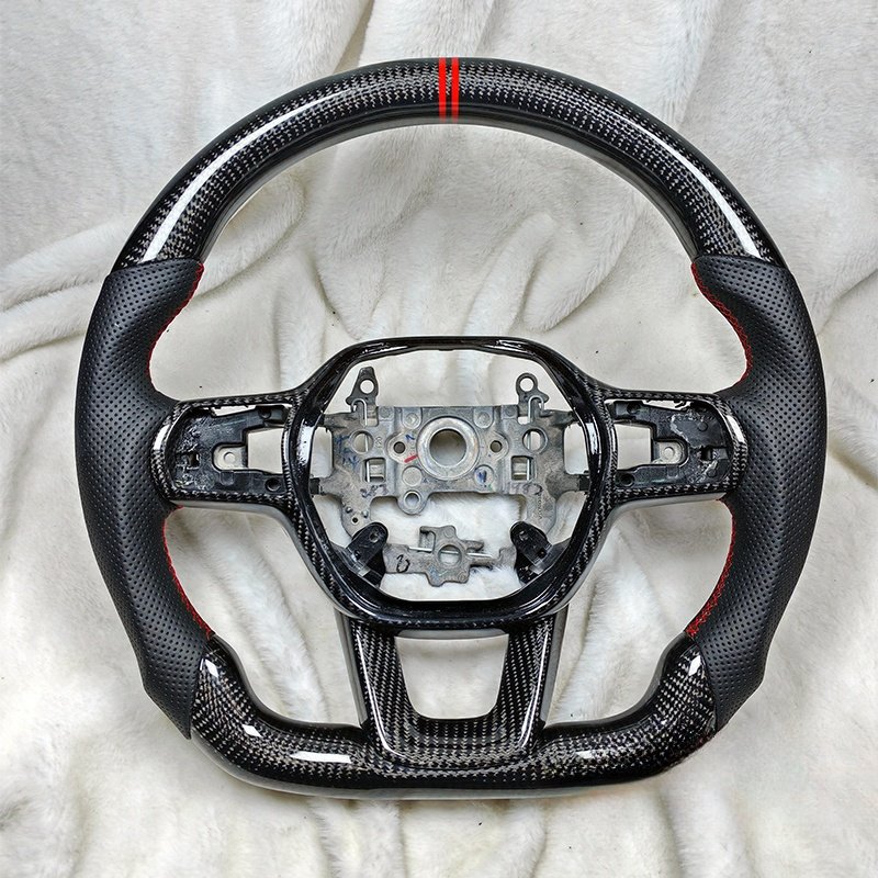 For Honda 11th Civic CRV Shadow Carbon Fiber Steering Wheel Perforated Leather Car Accessories Carbon Fiber Steering Wheels