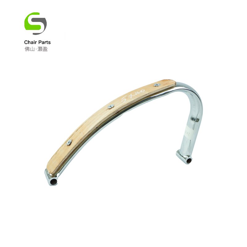 Office Chair Luxury Armrest Parts Curved Stainless Steel Armrest With Wooden Pad
