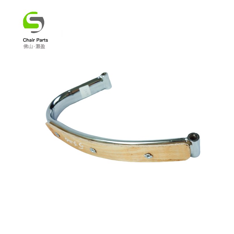Office Chair Luxury Armrest Parts Curved Stainless Steel Armrest With Wooden Pad