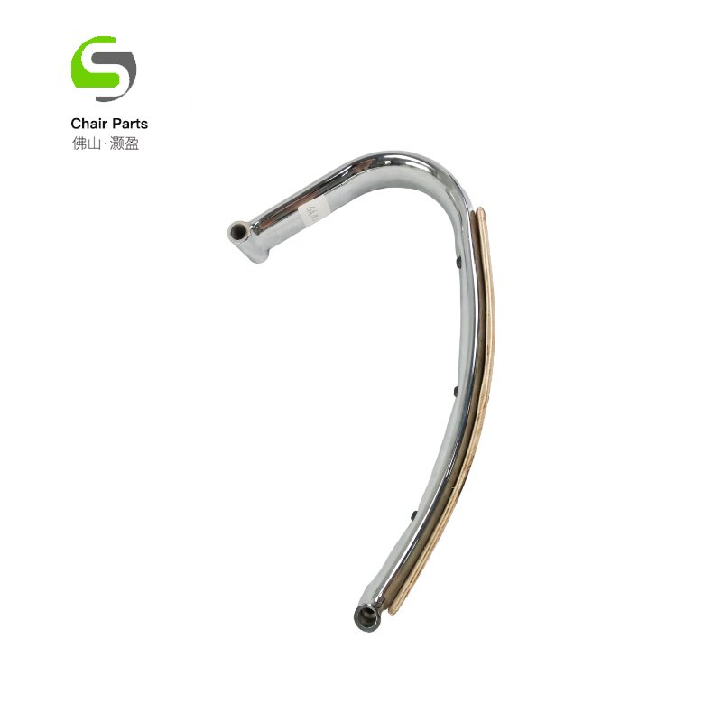 Office Chair Luxury Armrest Parts Curved Stainless Steel Armrest With Wooden Pad