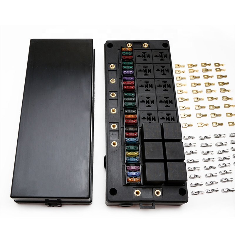 24 Slot Automotive Fuse Relay Panel Socket Block-Kit with Enclosure 16 Relays 24 Blade ATC ATO Fuses with 24V 32V for Motorsport