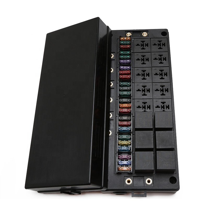 24 Slot Automotive Fuse Relay Panel Socket Block-Kit with Enclosure 16 Relays 24 Blade ATC ATO Fuses with 24V 32V for Motorsport