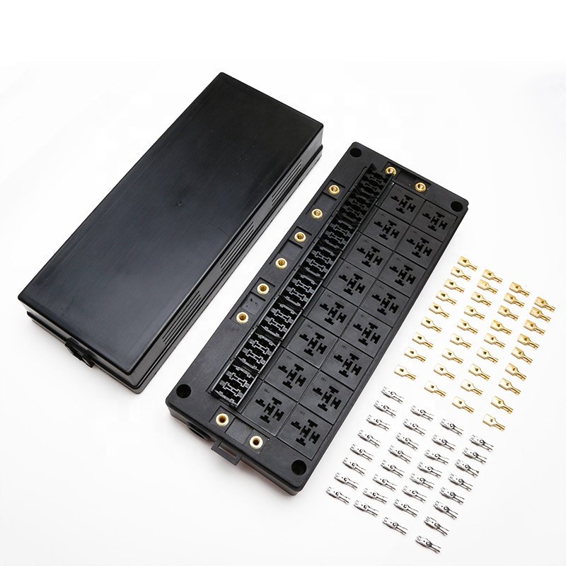 24 Slot Automotive Fuse Relay Panel Socket Block-Kit with Enclosure 16 Relays 24 Blade ATC ATO Fuses with 24V 32V for Motorsport