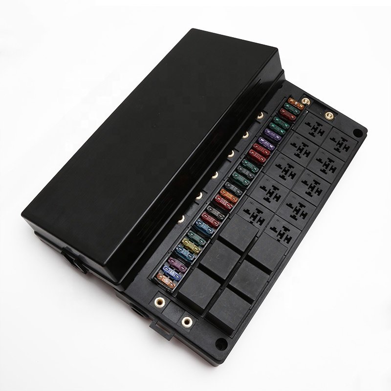 24 Slot Automotive Fuse Relay Panel Socket Block-Kit with Enclosure 16 Relays 24 Blade ATC ATO Fuses with 24V 32V for Motorsport