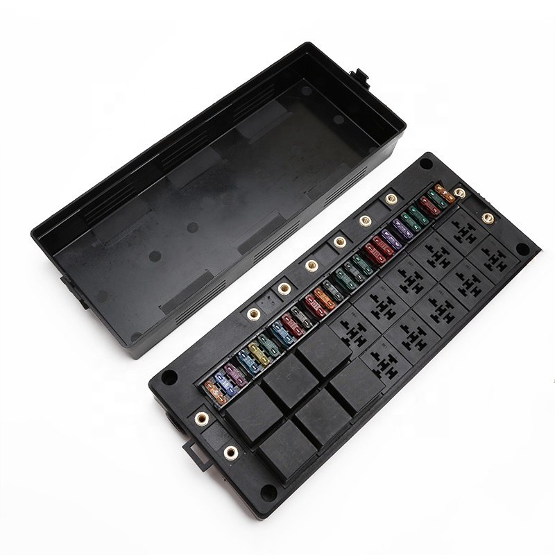 24 Slot Automotive Fuse Relay Panel Socket Block-Kit with Enclosure 16 Relays 24 Blade ATC ATO Fuses with 24V 32V for Motorsport