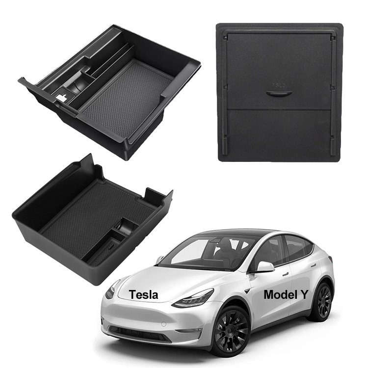 Center Console Organizer Tray 3PCS Flocked Center Console Organizer Armrest Hidden Cubby Drawer Storage Box ABS for Tesla