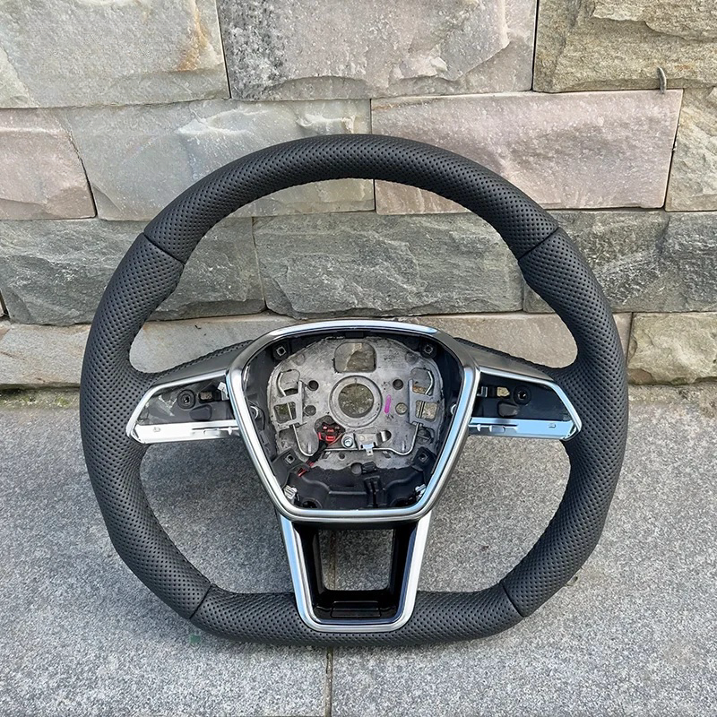 Black Leather Perforated Flat Bottomed Steering Wheel With Paddles And Buttons Interior Accessories For Audi A6 A6 C8