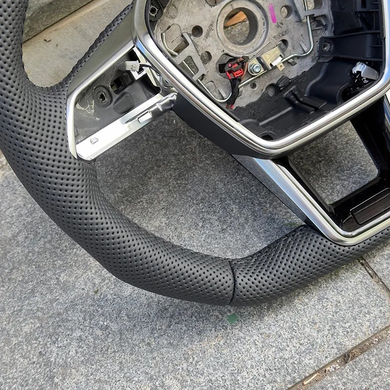 Black Leather Perforated Flat Bottomed Steering Wheel With Paddles And Buttons Interior Accessories For Audi A6 A6 C8