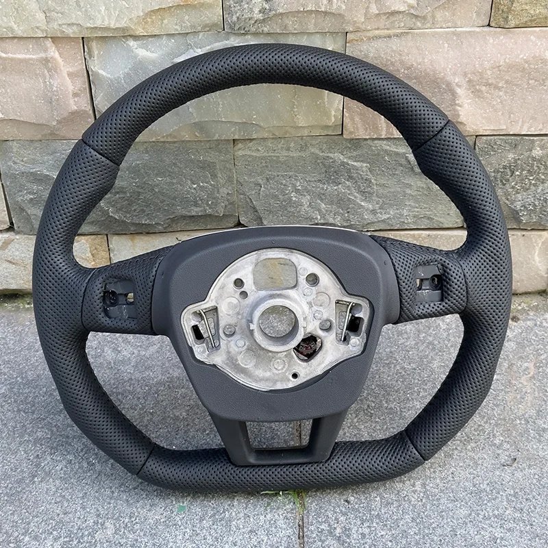 Black Leather Perforated Flat Bottomed Steering Wheel With Paddles And Buttons Interior Accessories For Audi A6 A6 C8