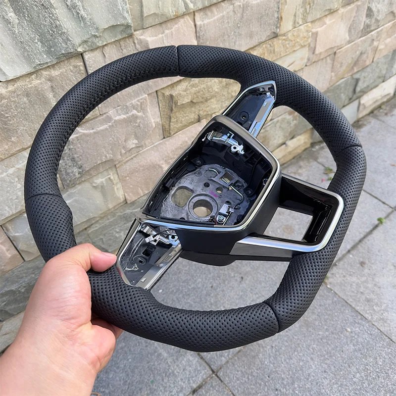 Black Leather Perforated Flat Bottomed Steering Wheel With Paddles And Buttons Interior Accessories For Audi A6 A6 C8