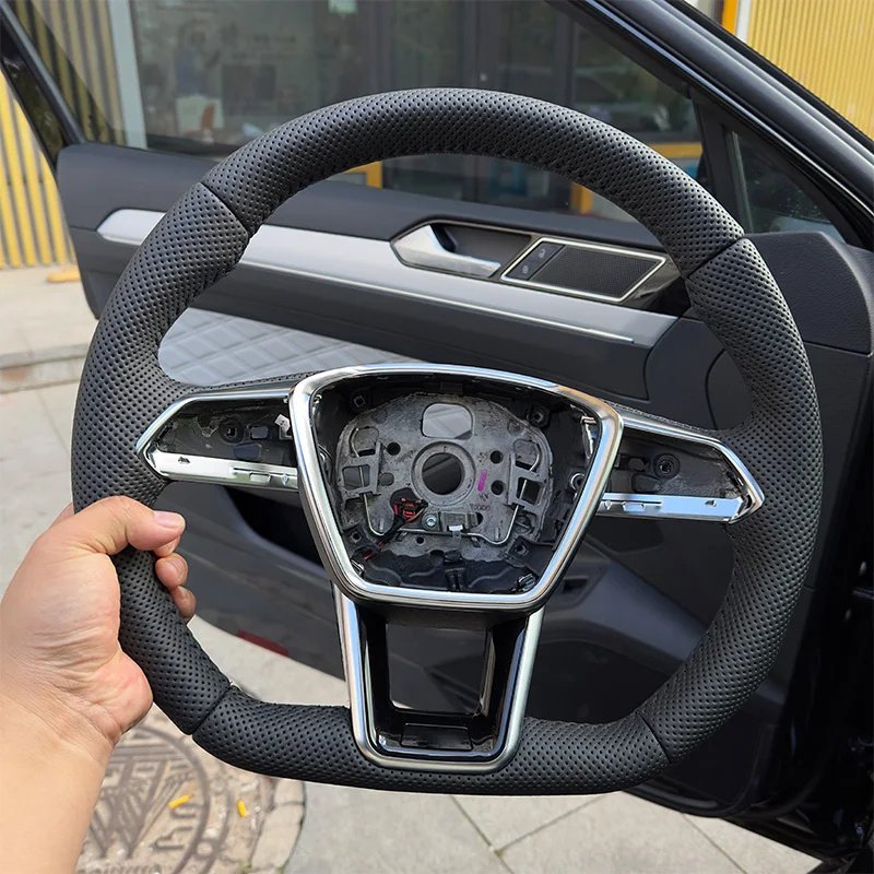 Black Leather Perforated Flat Bottomed Steering Wheel With Paddles And Buttons Interior Accessories For Audi A6 A6 C8