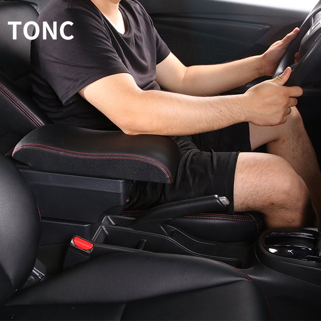 TONC for Ford Figo Car Center Seat Armrest 6USB Hidden Cup Holder Black Console Storage Box