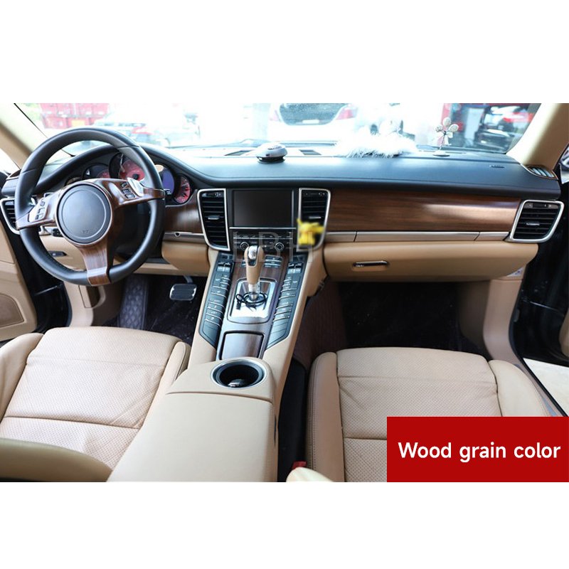 For 2010-2016 Porsche Panamera Wood Grain Style Car Interior Sticker Dashboard Console Gear Box Door Trim Panel Protective Film