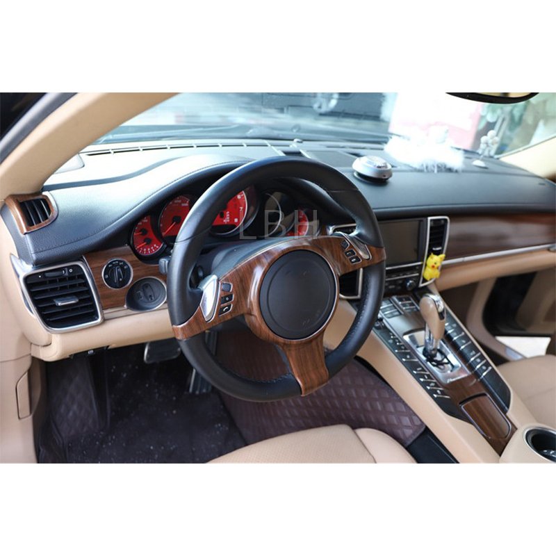 For 2010-2016 Porsche Panamera Wood Grain Style Car Interior Sticker Dashboard Console Gear Box Door Trim Panel Protective Film
