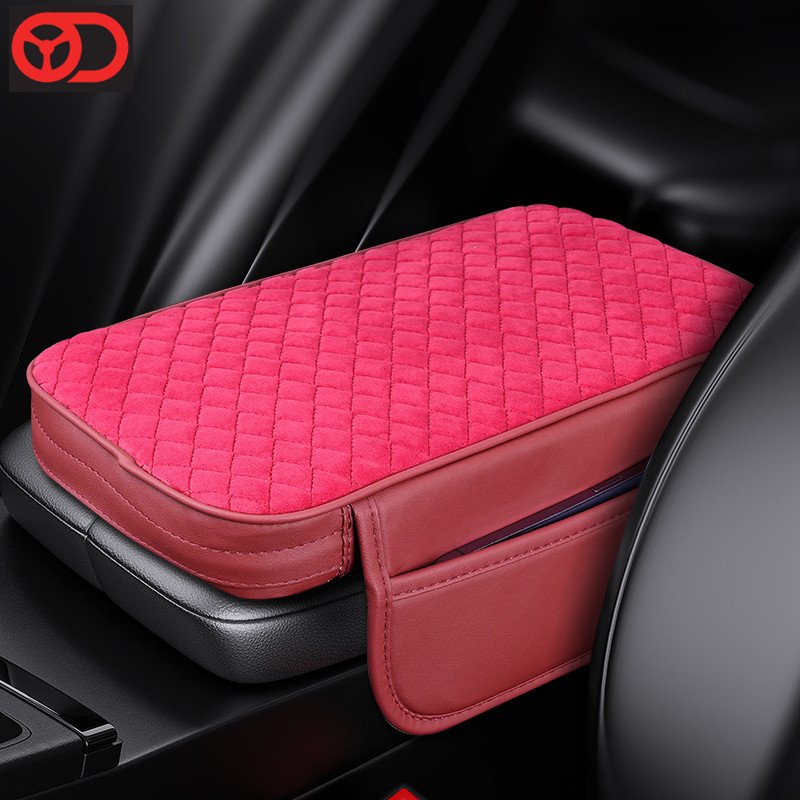 2024 Comfortable Plush Car Center Console Armrest Cushion Soft Armrest Pillow with Two Storage Bag for Car Accessories