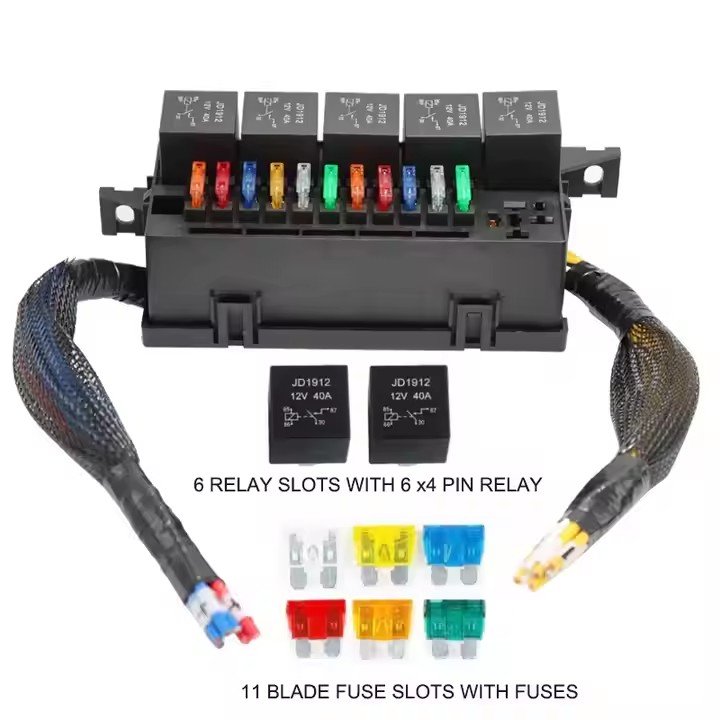 Waterproof 12V Auto Fuse Relay Block Universal Fuse and Relay Box 11 Way Fuse Relay Box Block With Wires for Boat Marine RV