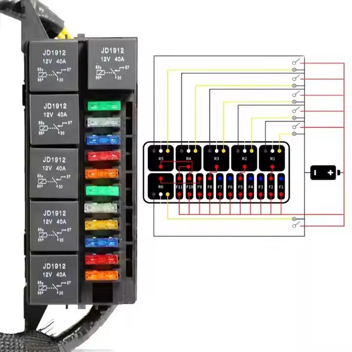 Waterproof 12V Auto Fuse Relay Block Universal Fuse and Relay Box 11 Way Fuse Relay Box Block With Wires for Boat Marine RV