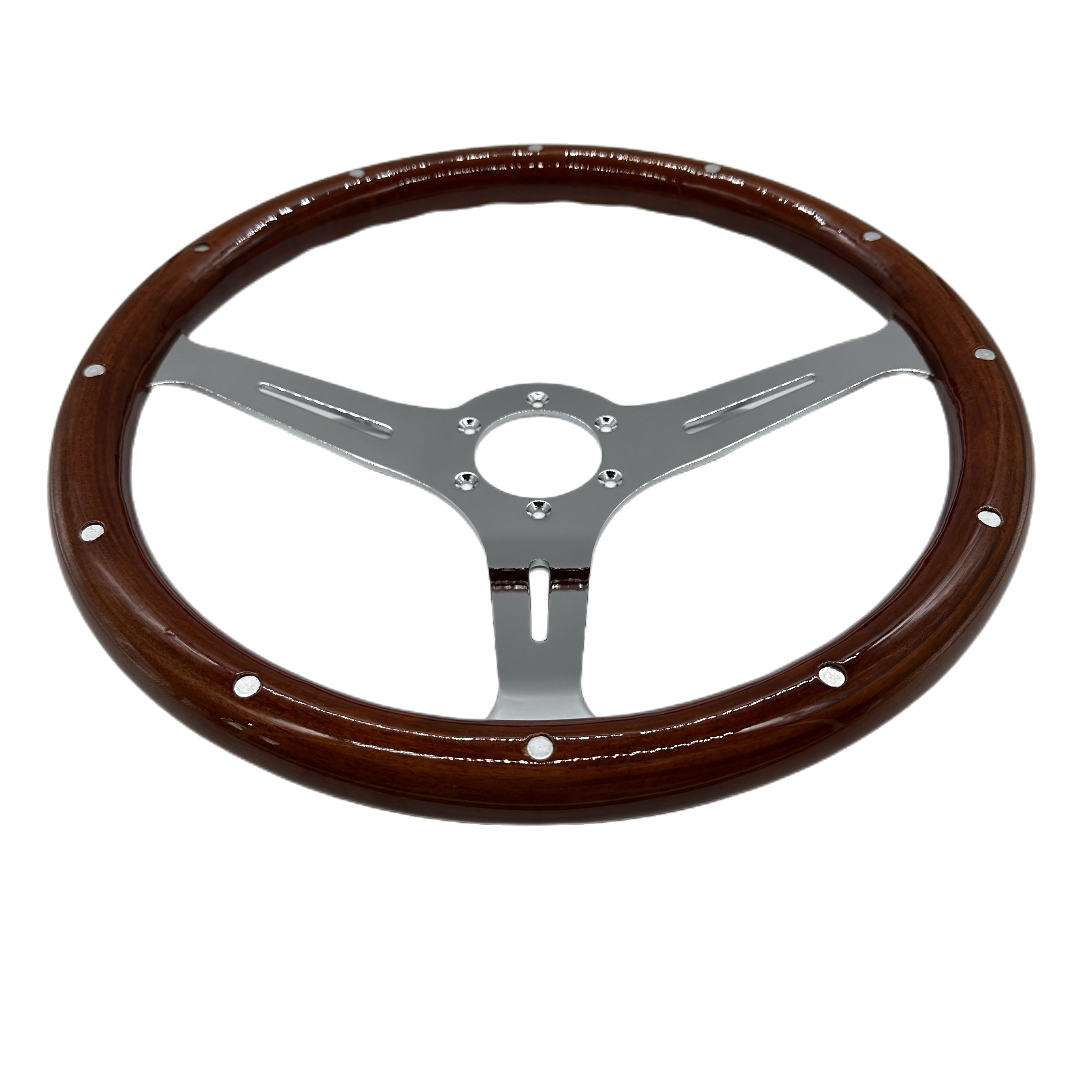 14/15 Inch Universal Classic Riveted Laminated solid Wooden Vintage Car Steering wheel With Horn Button