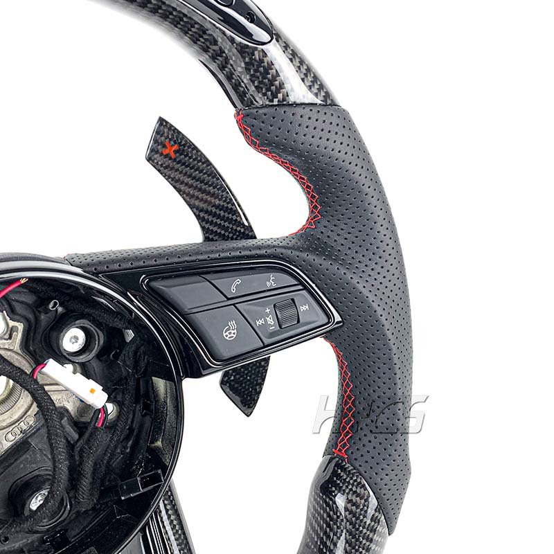 Car Accessories LED RPM Steering Wheel For Audi 2015-2016 A3 A4L A4B9 A5 A6 RS4 RS5 RS6 RS7Custom Carbon Fiber Paddle Shift