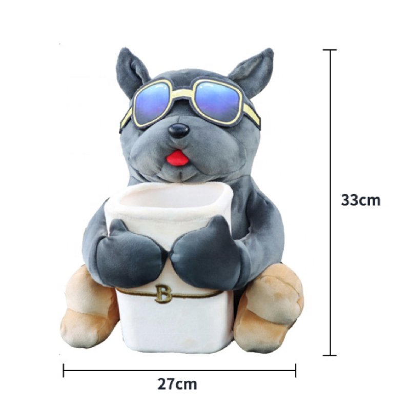 Car Mounted Tissue Box 2-in-1 Cartoon Plush Doll Auto Armrest Box Hanging Paper Drawer Storage Car Trash Can and Tissue Holder