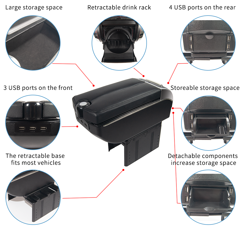 Car Armrest Console Box with USB