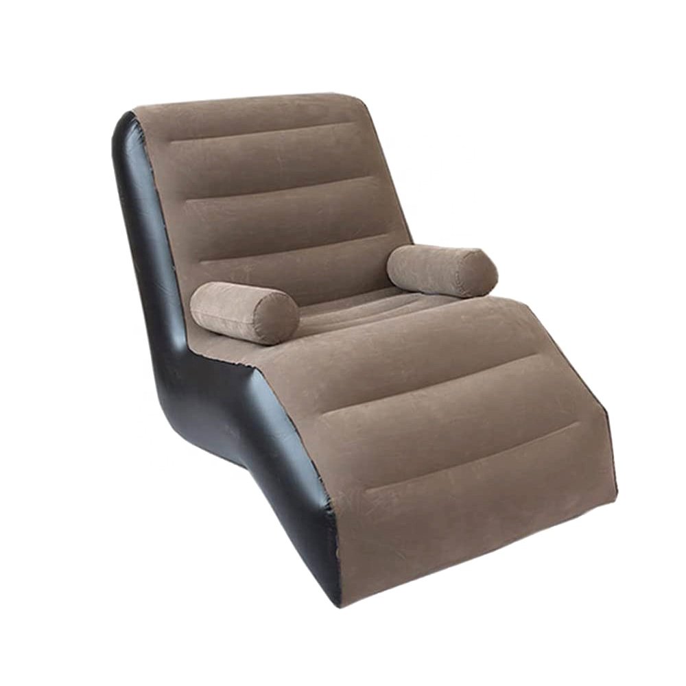 S-Shaped Armrest Flocking Inflatable Sofa Indoor Lazy Legless Seat Portable PVC Leisure Air Chair