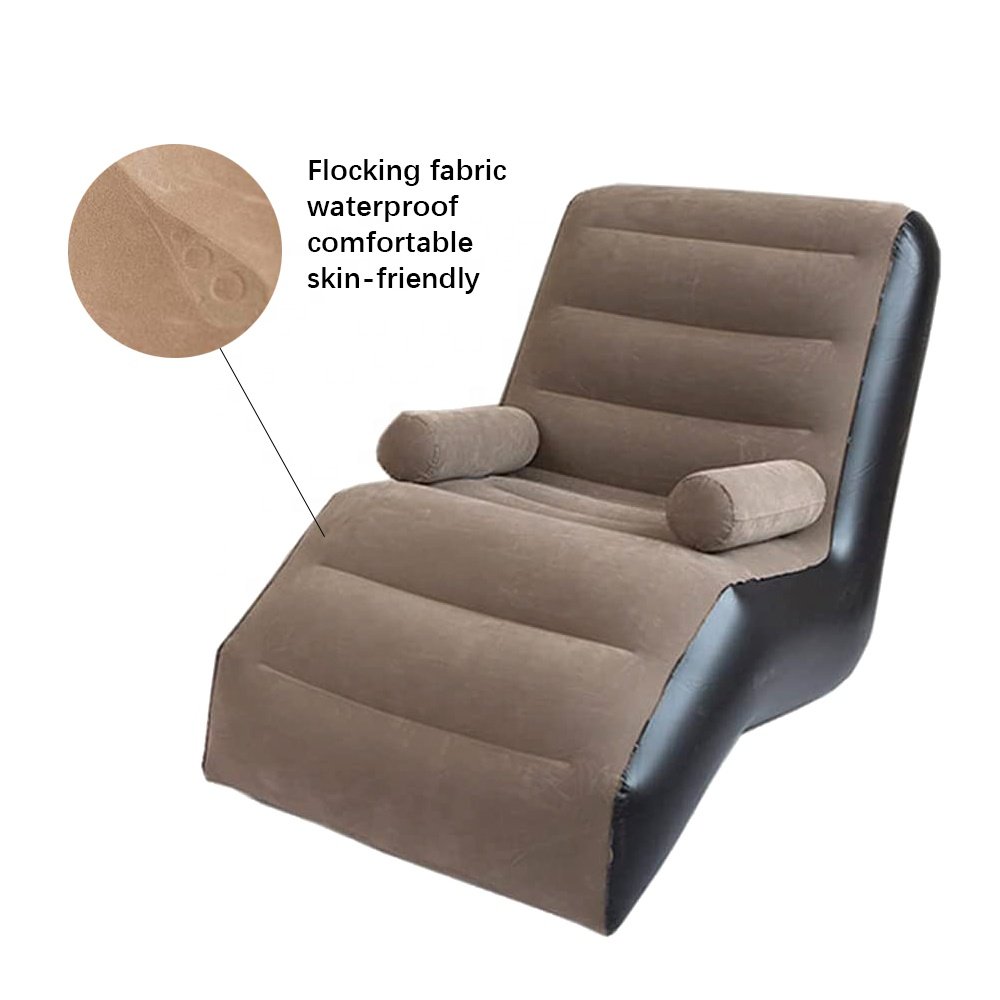 S-Shaped Armrest Flocking Inflatable Sofa Indoor Lazy Legless Seat Portable PVC Leisure Air Chair