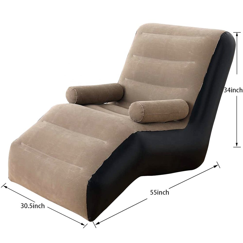 S-Shaped Armrest Flocking Inflatable Sofa Indoor Lazy Legless Seat Portable PVC Leisure Air Chair