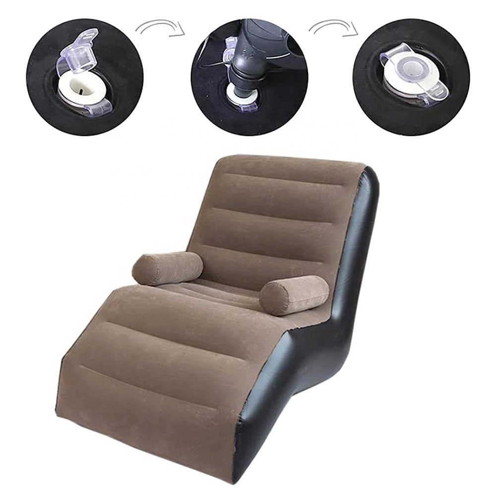 S-Shaped Armrest Flocking Inflatable Sofa Indoor Lazy Legless Seat Portable PVC Leisure Air Chair