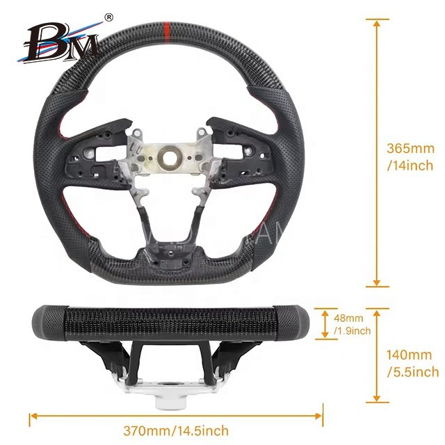 Modified Carbon Fiber Round 350mm Steering Wheel For FK8 USA CIVIC 10 Generation Honda 2017-2022 Interior Accessories For Cars