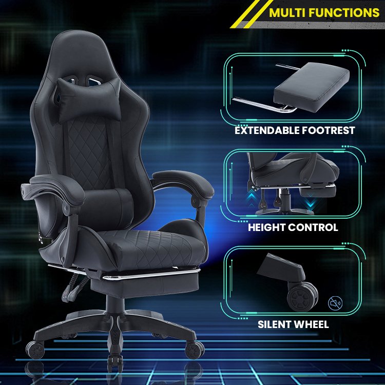 Luxury Big and Tall Black PVC Leather Chair Racing Style Ergonomic Gaming Chair With Footrest
