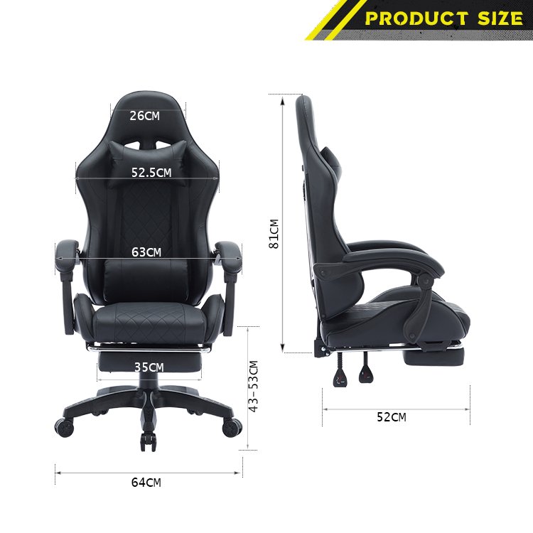 Luxury Big and Tall Black PVC Leather Chair Racing Style Ergonomic Gaming Chair With Footrest