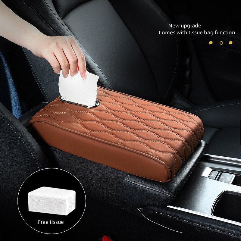 Memory Foam Extender Cushion Protector Tissue Holder Facial Napkin Holder Leather Armrest Box Mat Car Center Console Box Cover