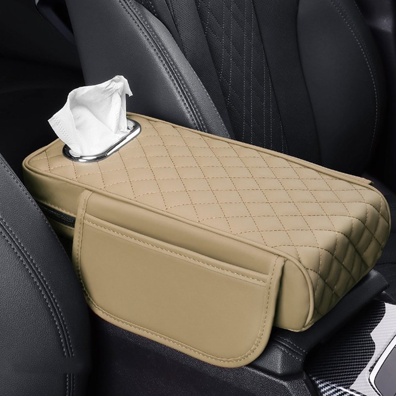 Memory Foam Extender Cushion Protector Napkin Handkerchief Tissue Paper Holder Car Center Console Box Cover Leather Armrest Box