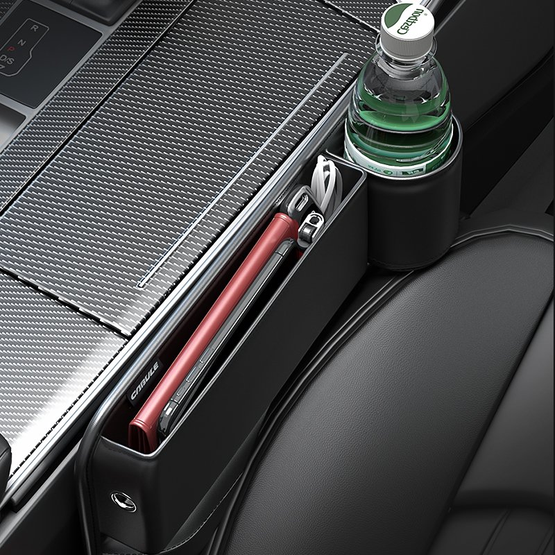Hot Multi-functional Seam Universal Automatic Leather Storage Box, Car Storage tank Box with Water Cup Holder