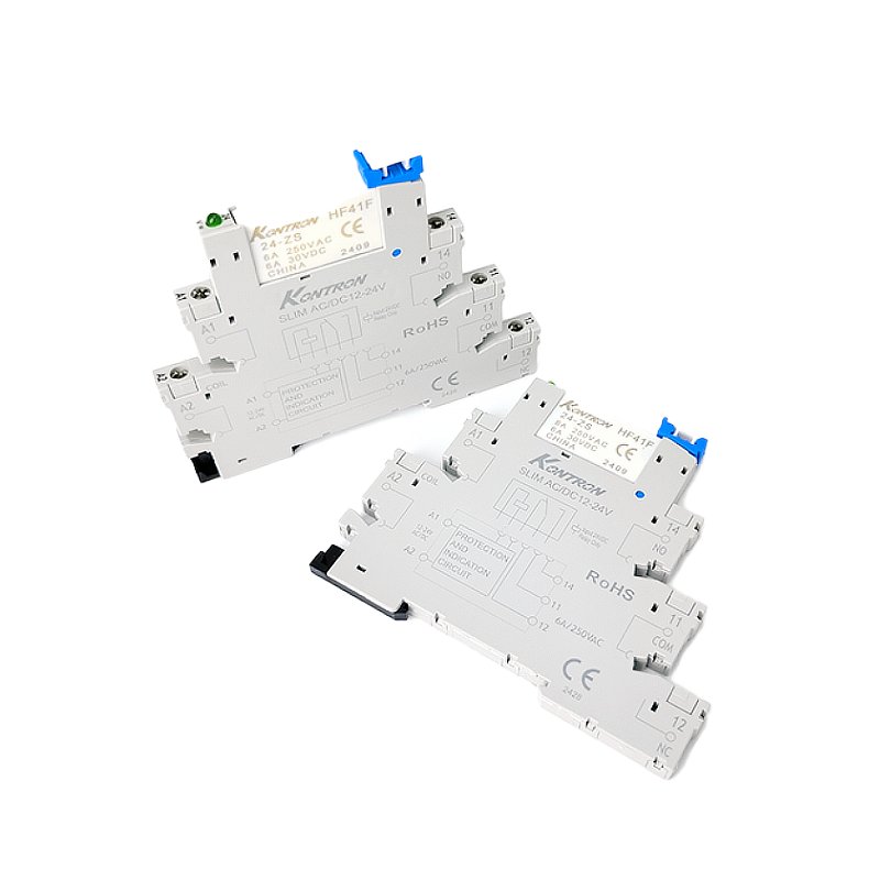Kontron High Power Slim Miniature Relay Socket 6.2mm Thick 6A Contact Rating AC/DC 230V Din-Rail Electromagnetic Theory Epoxied